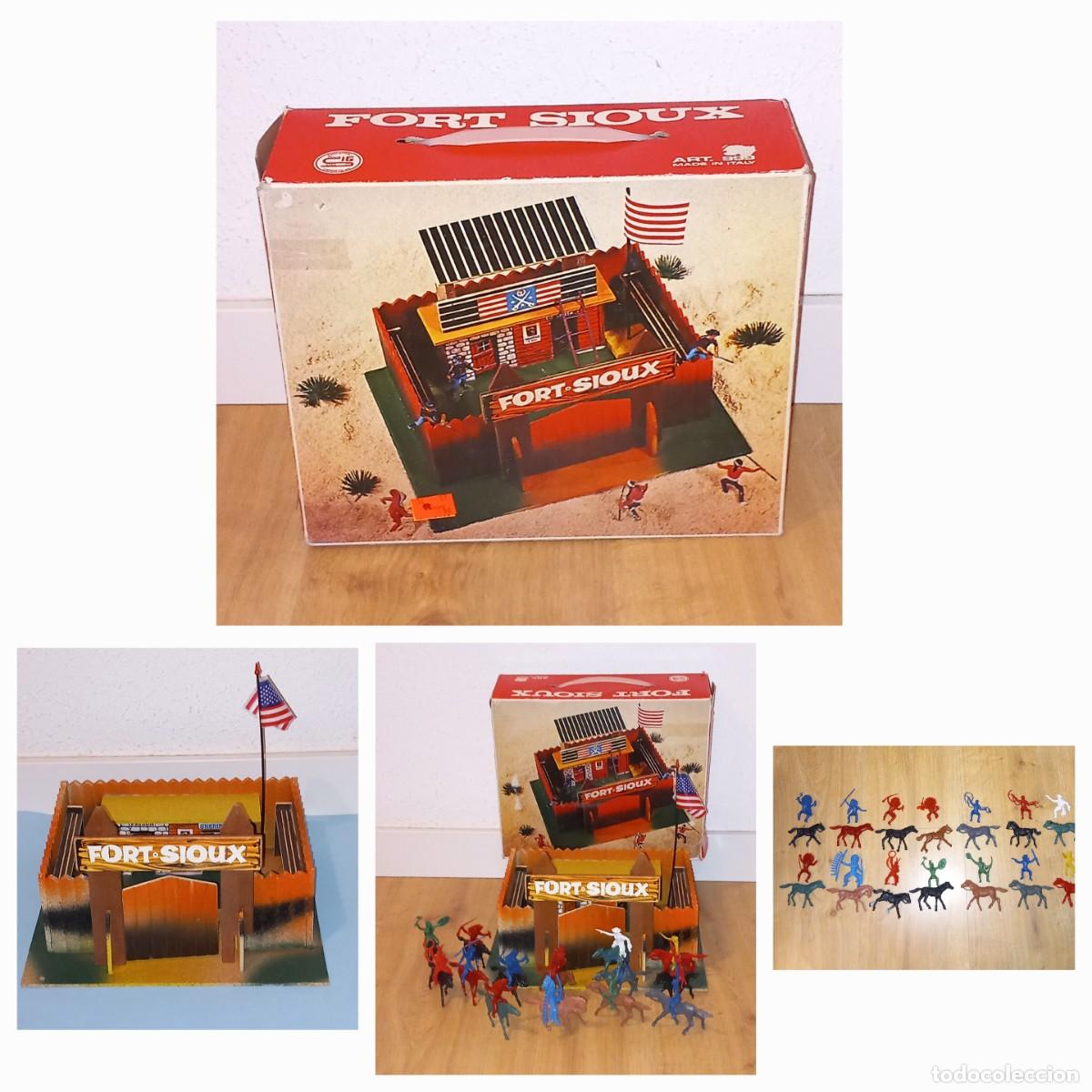 Figuras de goma y PVC: FORT SIOUX CAJA FUERTE MADERA BANDERA REF 999 ITALY OESTE INDIOS COWBOYS CABALLOS VAQUERO 70'S RTOY