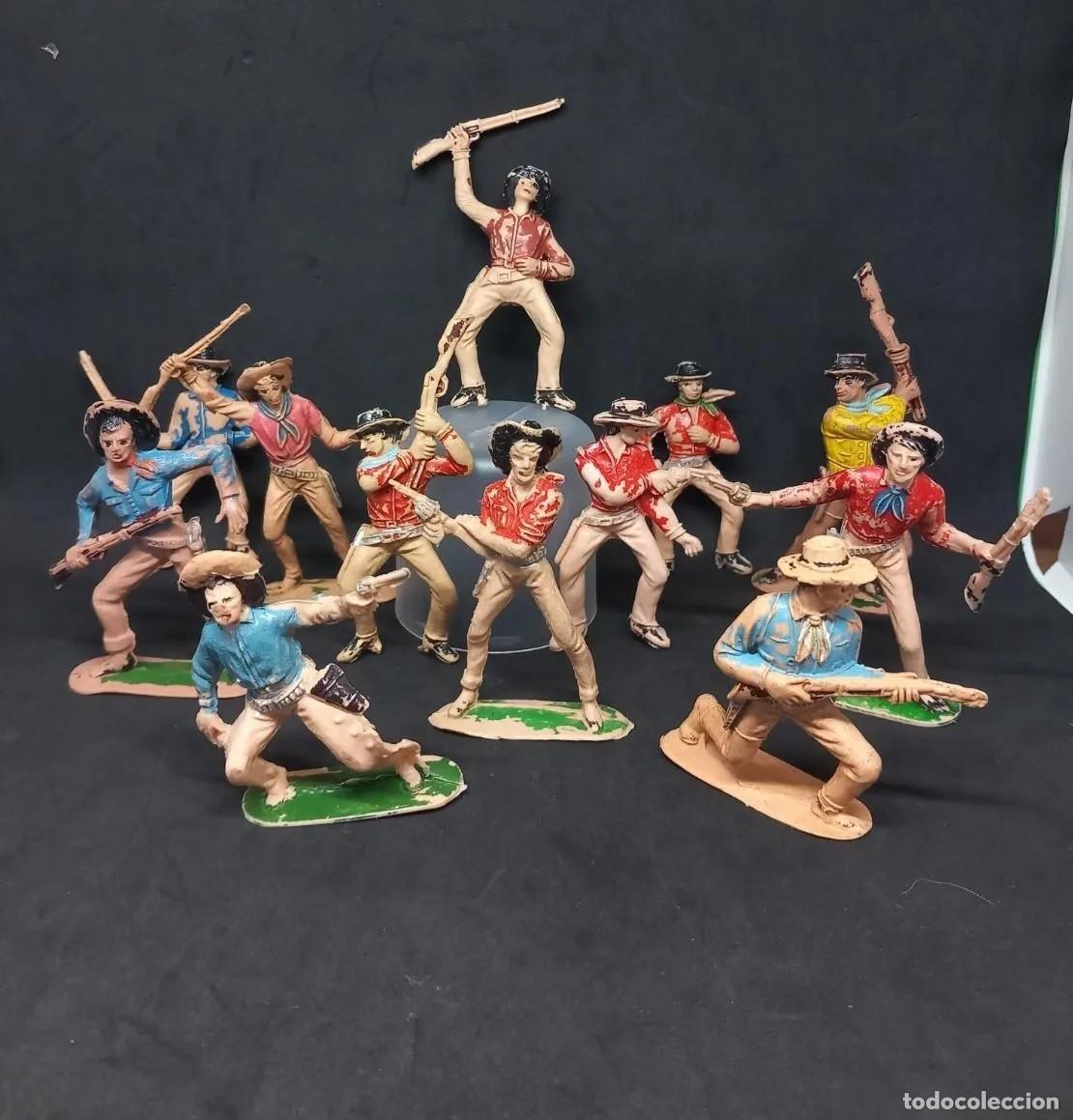 Figuras de goma y PVC: JECSAN OESTE VAQUERO COWBOY CON RIFLE Y O REV&Oacute;LVER JINETE Y DE A PIE ORIGINAL A&Ntilde;OS 60-70 RTOY