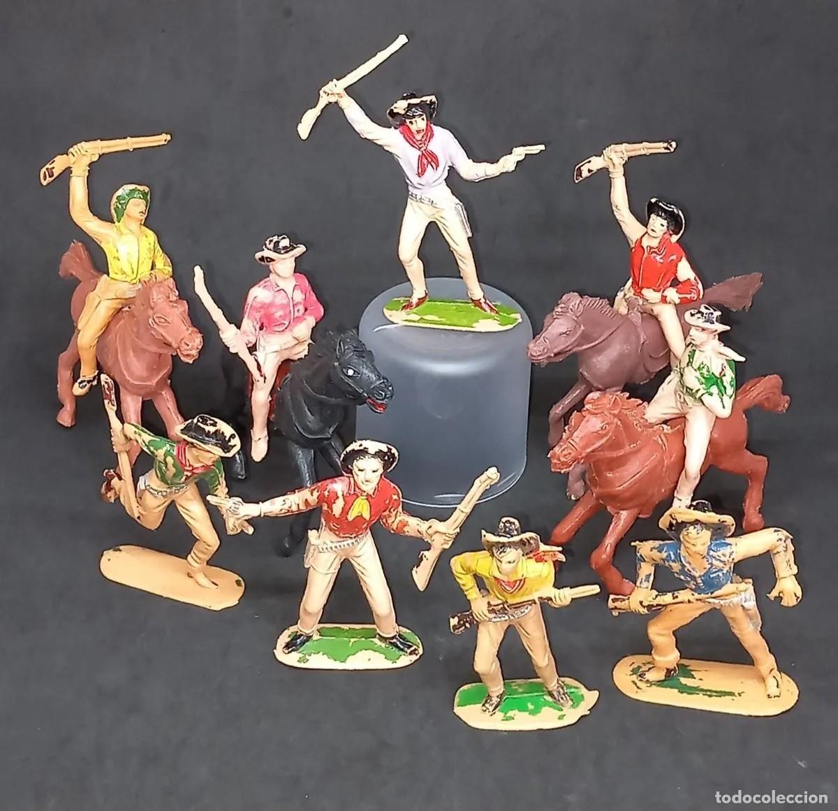 Figuras de goma y PVC: JECSAN SERIE OESTE LOTE DE 9 COWBOYS VAQUEROS DE A PIE Y JINETES A CABALLO ORIGINAL A&Ntilde;OS 60/70 RTOY