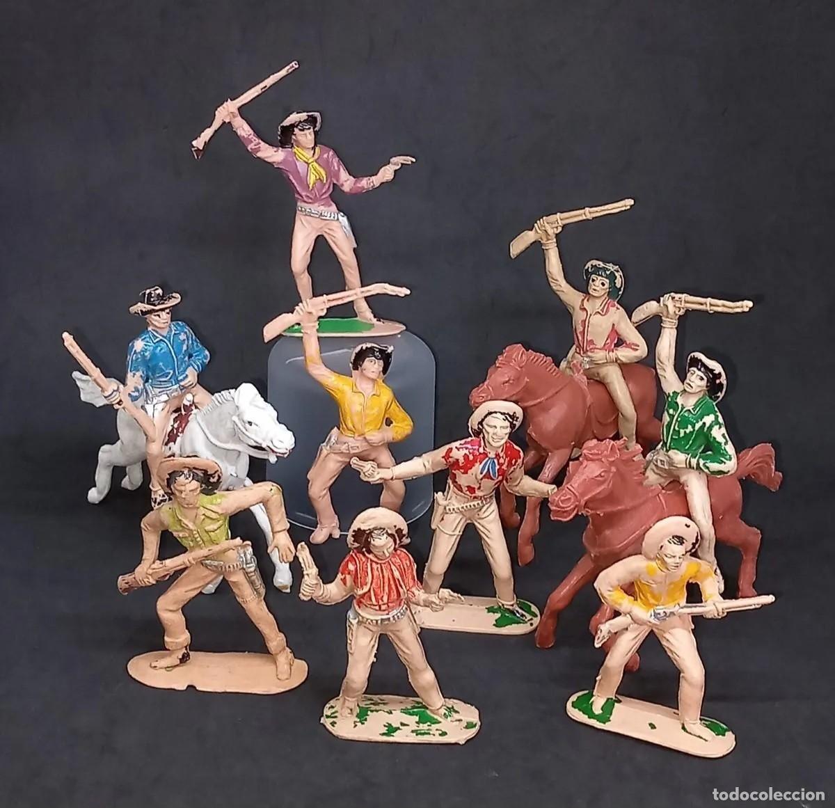 Figuras de goma y PVC: JECSAN SERIE OESTE LOTE DE 9 COWBOYS VAQUEROS DE A PIE Y JINETES A CABALLO ORIGINAL A&Ntilde;OS 60/70 RTOY