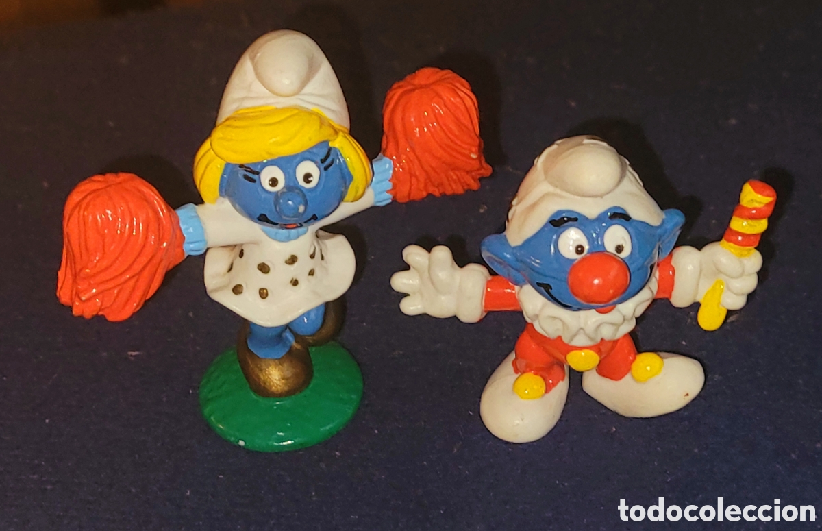 Figuras de goma y PVC: Bonito lote 2 figuras pvc goma pitufos promocion a&ntilde;os 90 Schleich para Mc Donald's