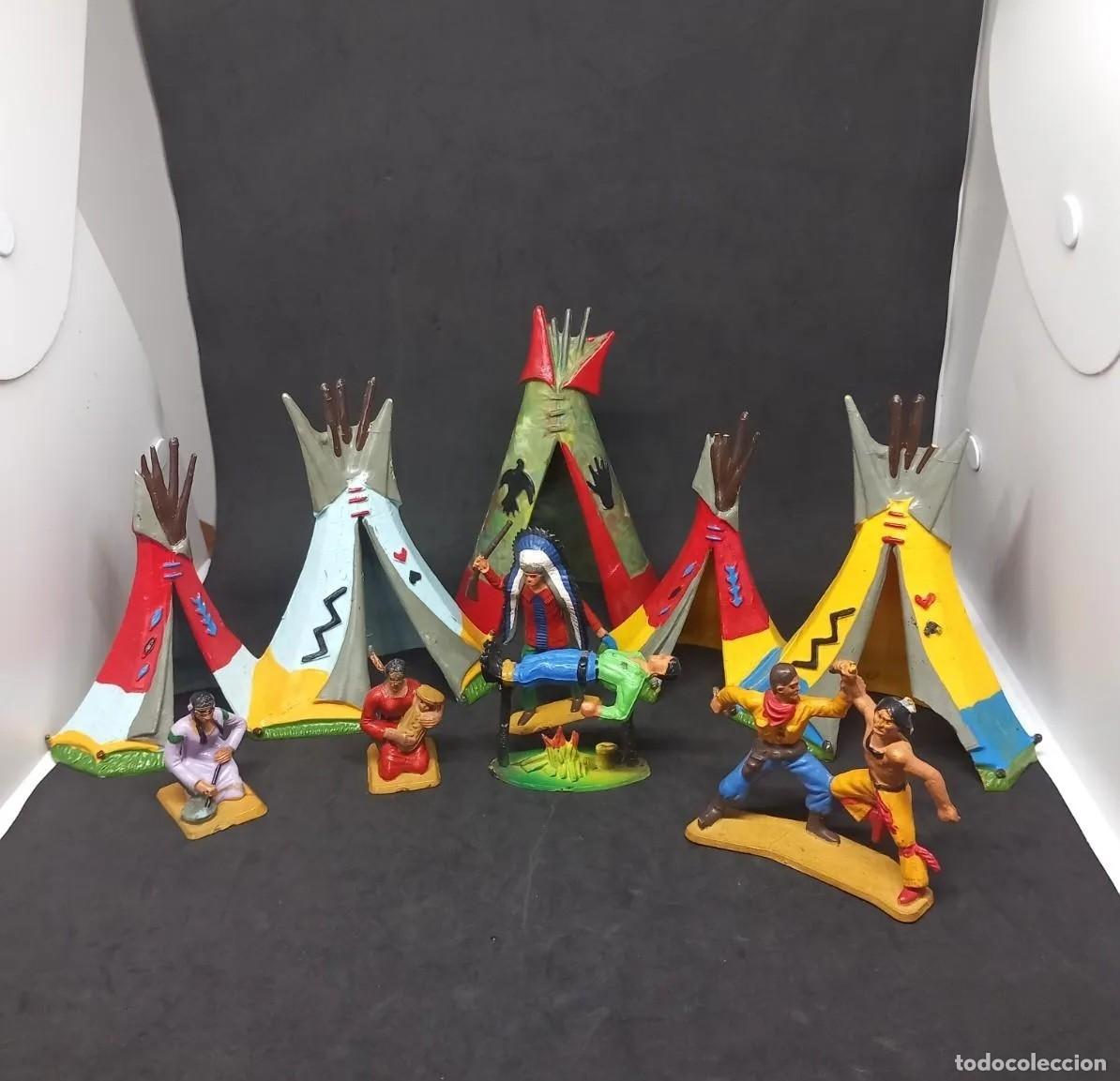 Figuras de goma y PVC: STARLUX FRANCIA OESTE CAMPAMENTO INDIO TIPIS TIENDA JEFE INDIO INDIA FUEGO FARWEST A&Ntilde;OS 60/70 RTOY