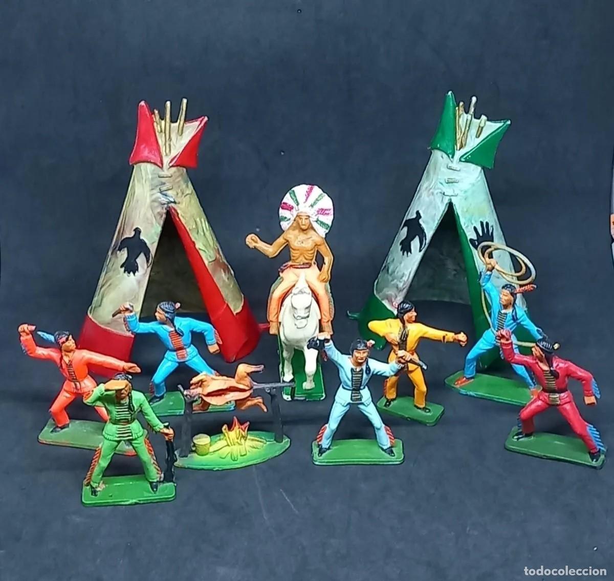 Figuras de goma y PVC: STARLUX FRANCIA OESTE CAMPAMENTO INDIO FUEGO TIPI TIENDA INDIOS GUERREROS CABALLO A&Ntilde;OS 60/70 RTOY