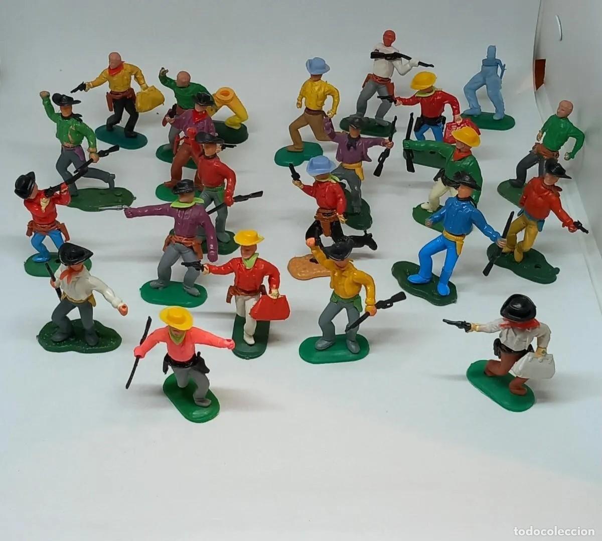 Figure di Gomma e PVC: BRITAINS TIMPO TOYS TRANSOGRAM HONG KONG 21 FIGURAS OESTE COWBOYS VAQUERO SWOPPET A&Ntilde;OS 70 RTOY