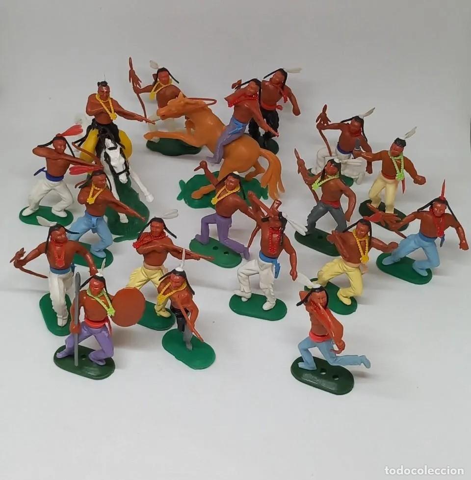 Figure di Gomma e PVC: BRITAINS TIMPO TOYS HONG KONG OESTE GUERREROS INDIOS CABALLO 20 FIGURAS SWOPPET A&Ntilde;OS 70 RTOY