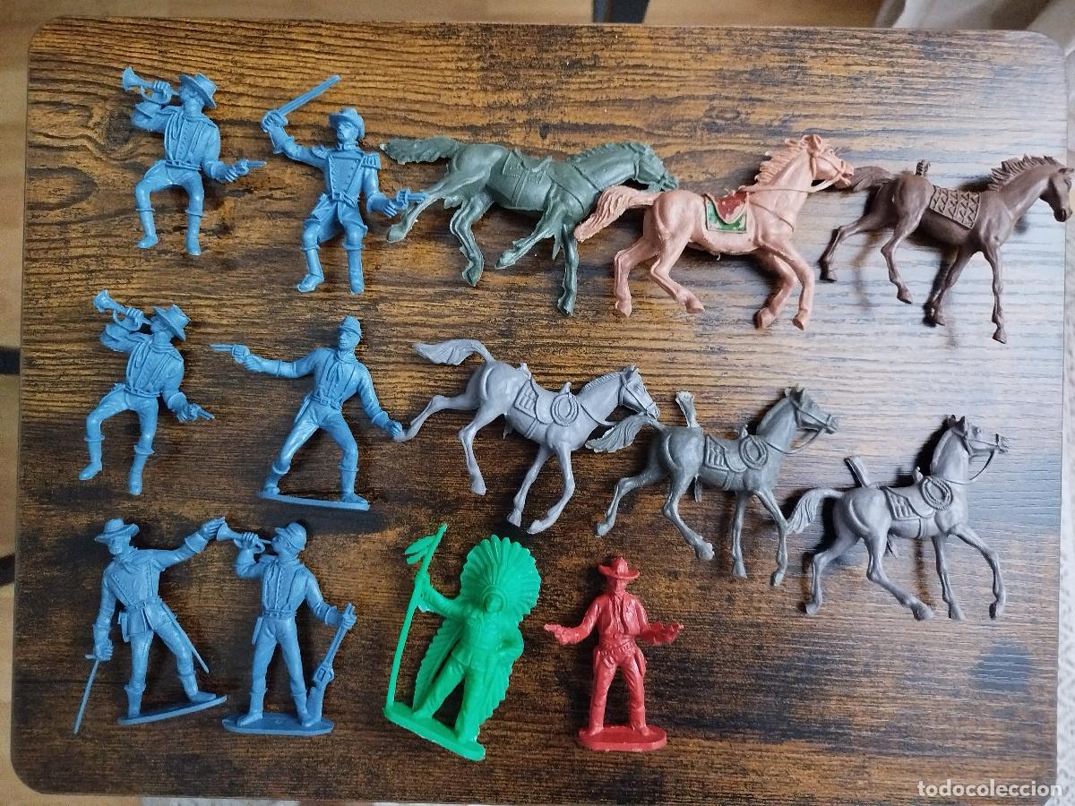 Figuras de goma y PVC: COMANSI - Lote 14 figuras 7&deg; S&eacute;ptimo Caballer&iacute;a soldados oficiales jinetes federales confederados