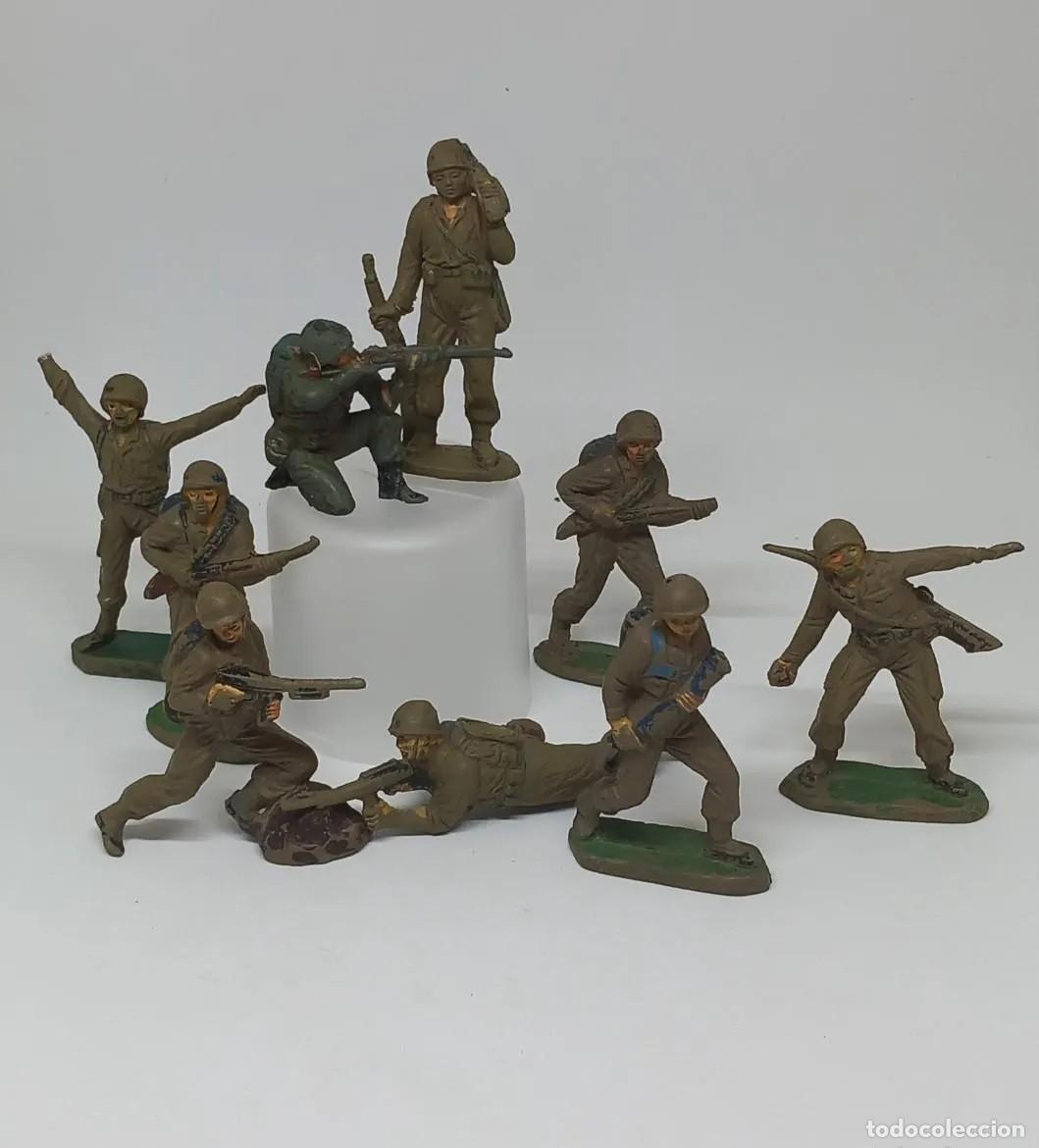 Figuras de goma y PVC: JECSAN 9 SOLDADOS INFANTER&Iacute;A AMERICANA MARINES FIGURAS DE GOMA ORIGINAL A&Ntilde;OS 50-60 RTOY