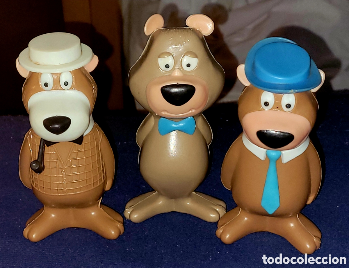 Figuras de goma y PVC: DIFICIL: Bonito lote 3 figuras pvc plastico Oso Yogui, Bu-Bu y Babbo Yochi Moplas 1967 Hanna Barbera