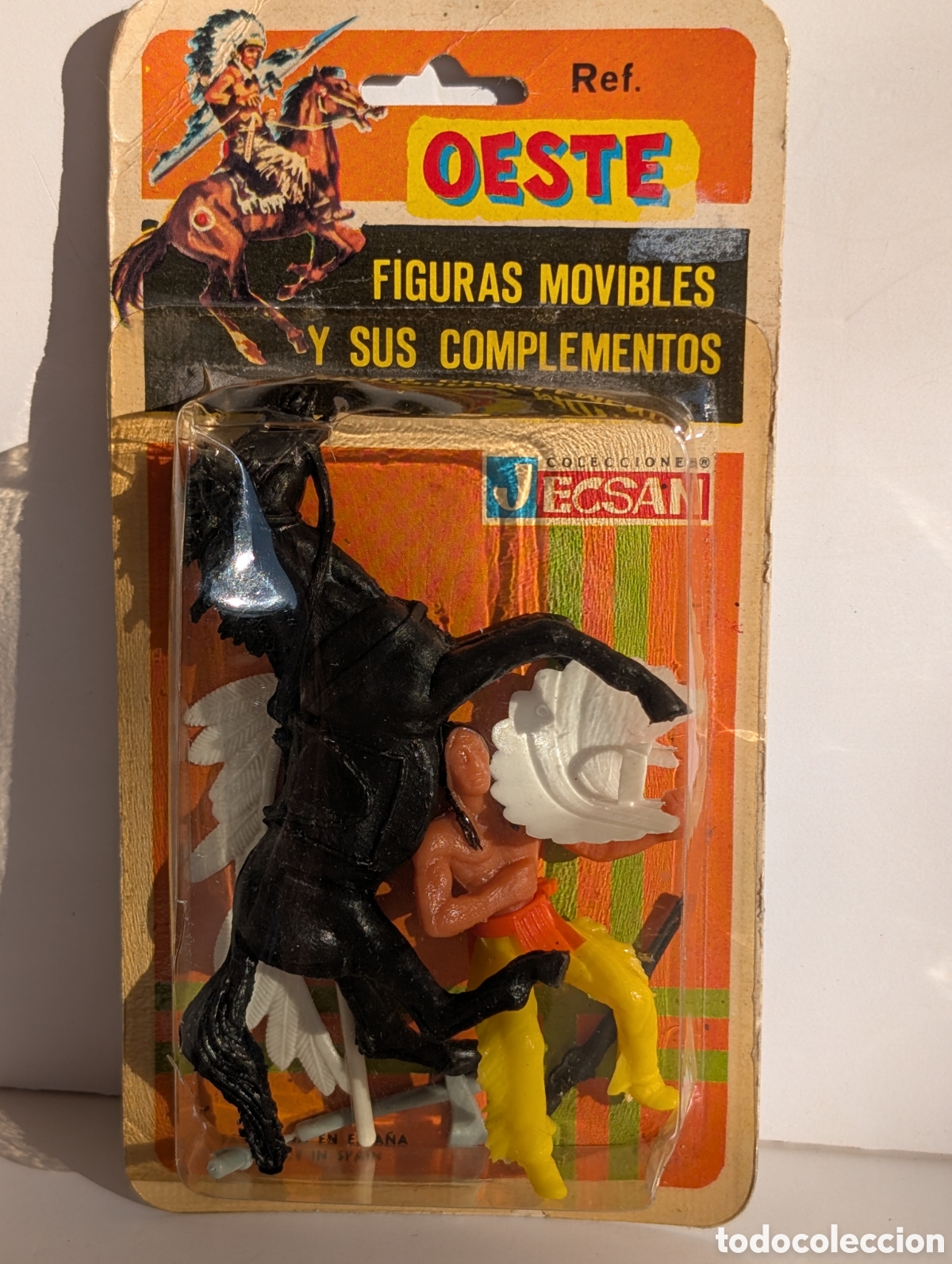 Figuras de goma y PVC: Bl&iacute;ster Jecsan Cowins Ref 903-1 Original 1977 - Indio Jinete a Caballo - Almac&eacute;n NOS Sin Abrir