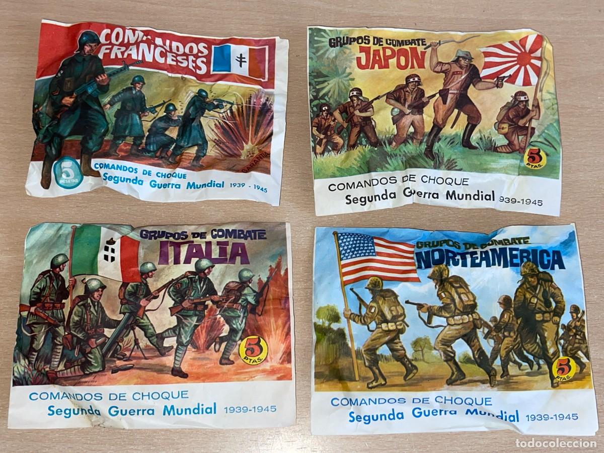 Figuras de goma y PVC: Lote 4 Sobres Montaplex Grupos Combate 2&ordf; Guerra Mundial: Francia Italia Jap&oacute;n Norteam&eacute;rica a&ntilde;os 70