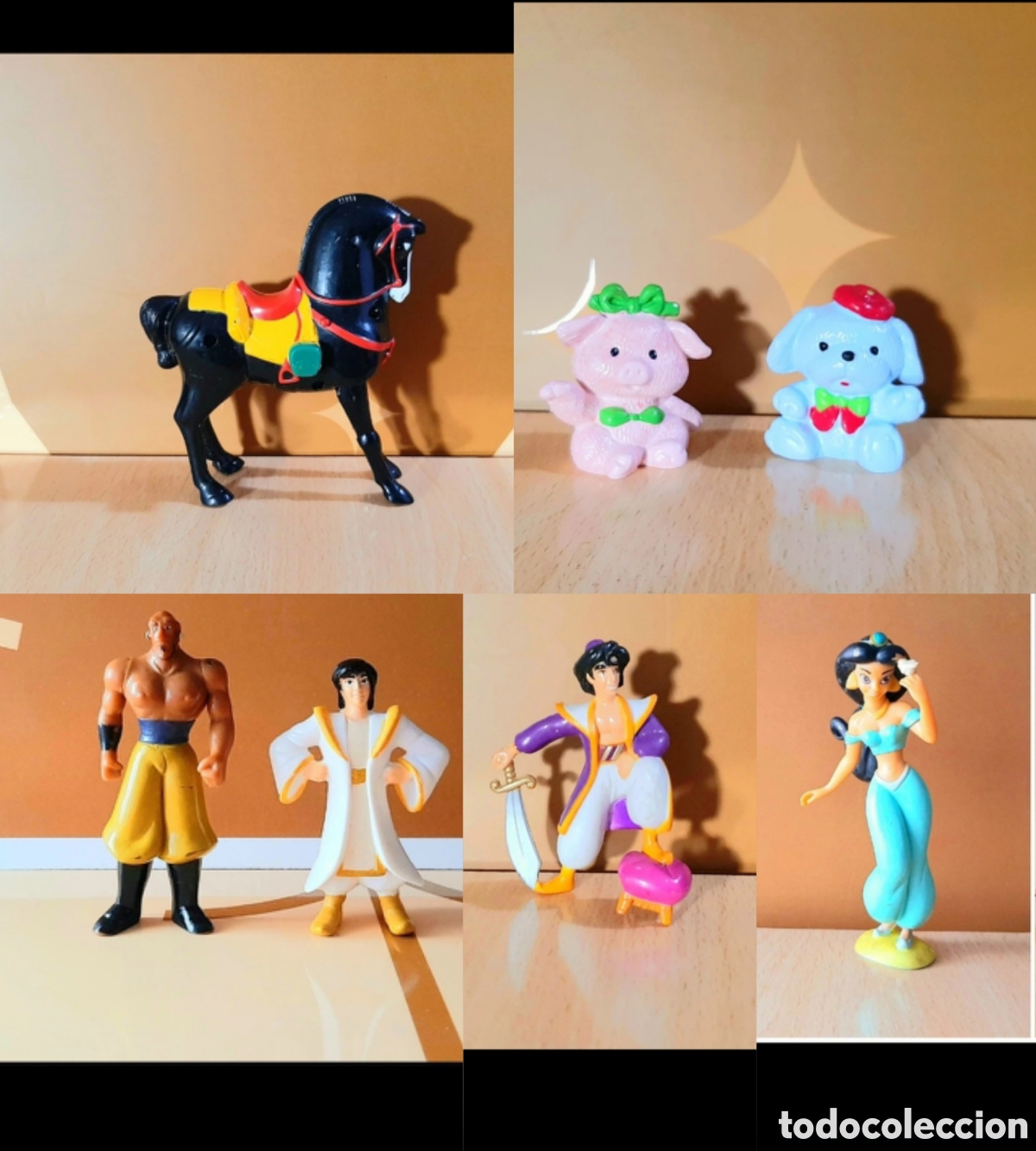 Figuras de goma y PVC: Figuras Aladin Hello Kitty y Caballo Mulan figura de McDonalds 1998