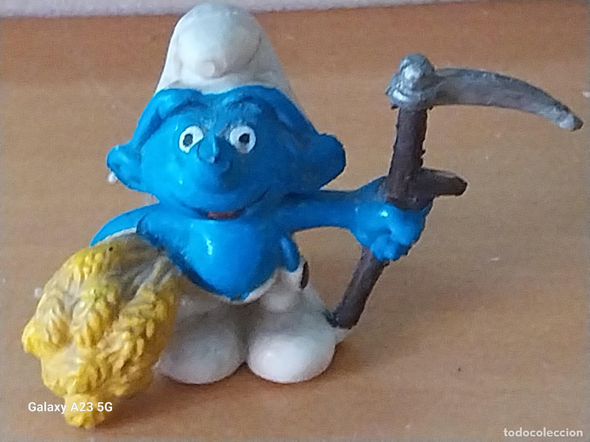 Figuras de goma y PVC: PITUFO SMURF AGRICULTOR FARMER GUADA&Ntilde;A FIGURA SIN MARCA ORIGINAL GOMA 5CMS ALTO
