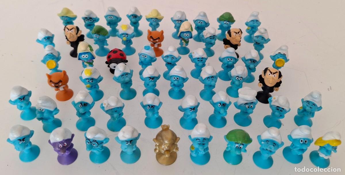 Figuras de Borracha e PVC: Gran lote 55 figuras colecci&oacute;n Pitufos Gargamel Pitufina ventosa de goma Stikeez Lidl