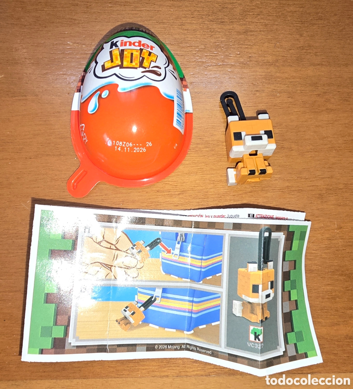 Figuras de goma Kinder: Figura kinder Joy VC327 Minecraft zorro + bpz mu&ntilde;eco colecci&oacute;n sorpresa premium