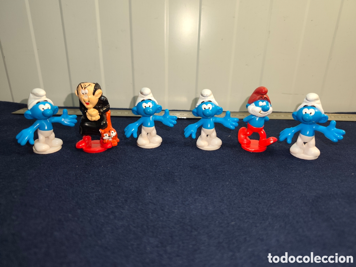 Figuras de goma y PVC: Lote de 6 figuras Los Pitufos y Gargamel (Peyo) / Figuras PVC