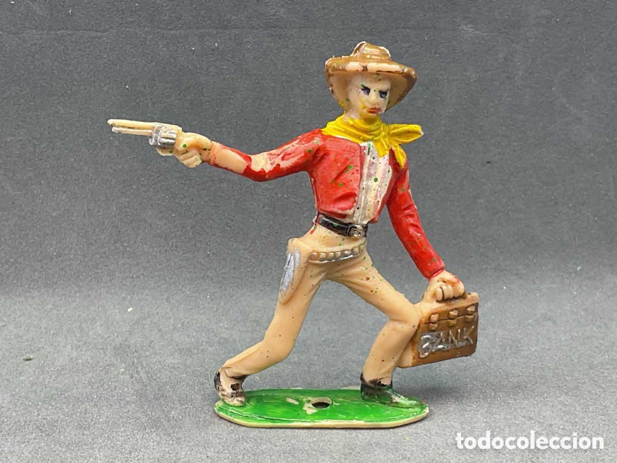 Figuras de goma y PVC: Antigua Figura del Oeste en Pl&aacute;stico. Cowboy Ladr&oacute;n de Bancos. Comansi.