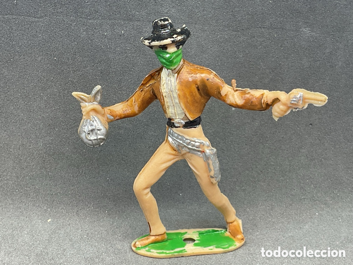 Figuras de goma y PVC: Antigua Figura del Oeste en Pl&aacute;stico. Cowboy Ladr&oacute;n de Bancos. Comansi.