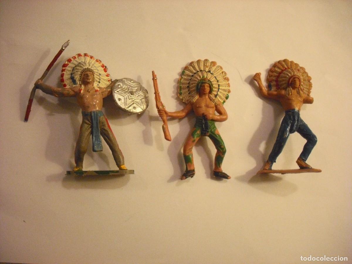 Figuras de goma y PVC: ANTIGUO LOTE DE 3 FIGURAS DE INDIOS ORIGINALES A&Ntilde;OS 60/ 70 ( PECH. JECSAN REAMSA ?)