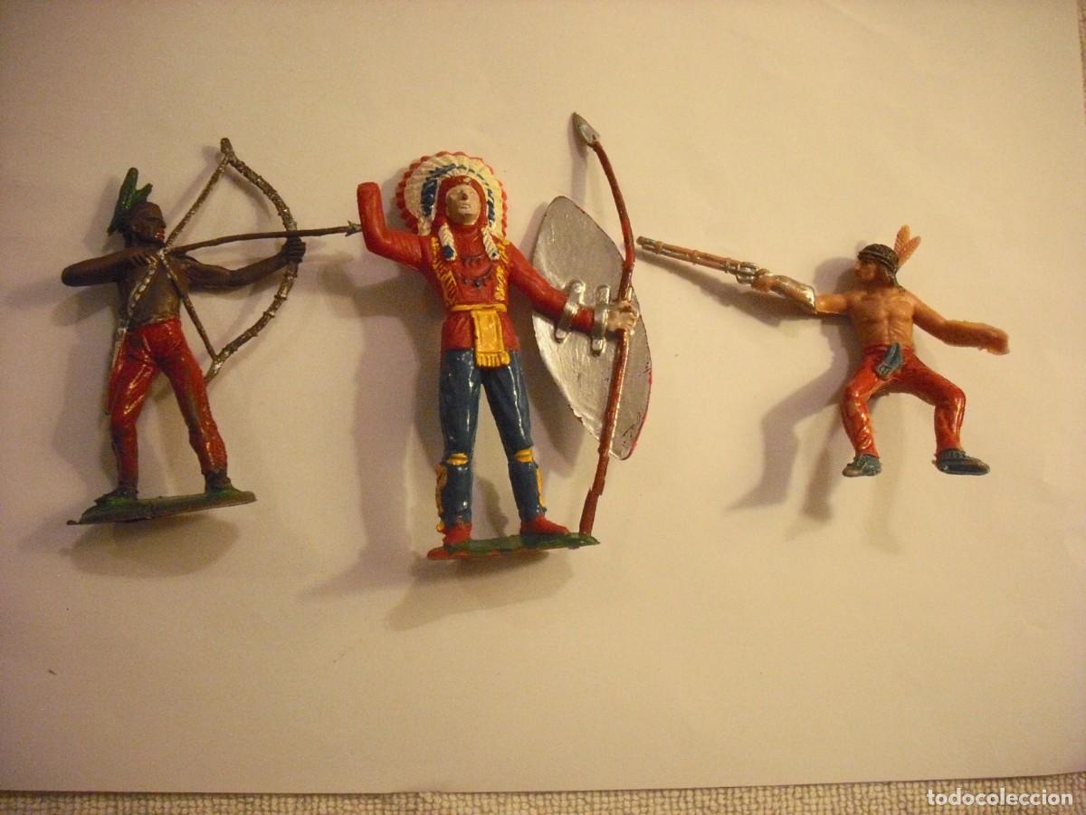 Rubber and PVC Figures: ANTIGUO LOTE DE 3 FIGURAS DE INDIOS ORIGINALES A&Ntilde;OS 60/ 70 ( PECH. JECKSAN REAMSA ?)