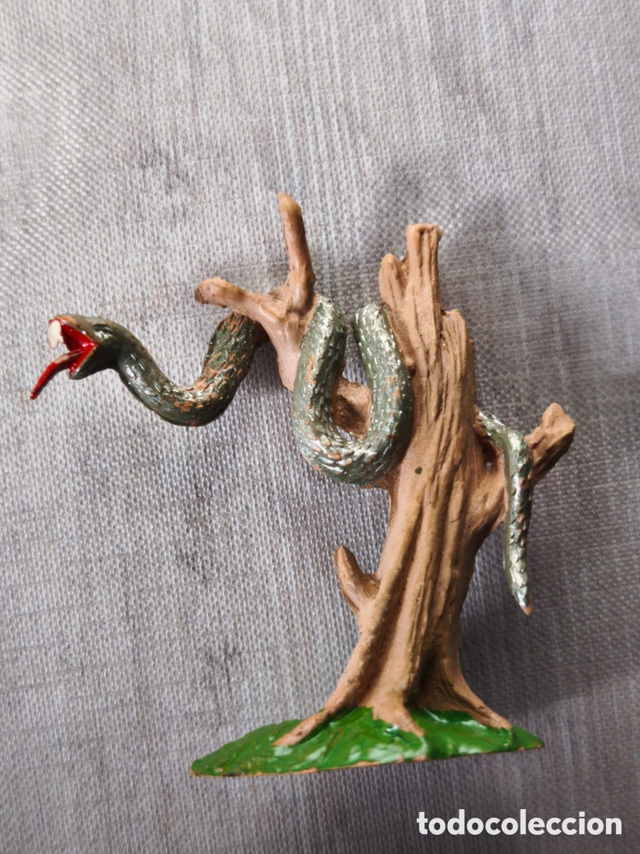 Figuras de goma y PVC: Antigua figura de goma Jecsan &ndash; Serpiente enroscada en &aacute;rbol / Historia Natural (A&ntilde;os 50/60)