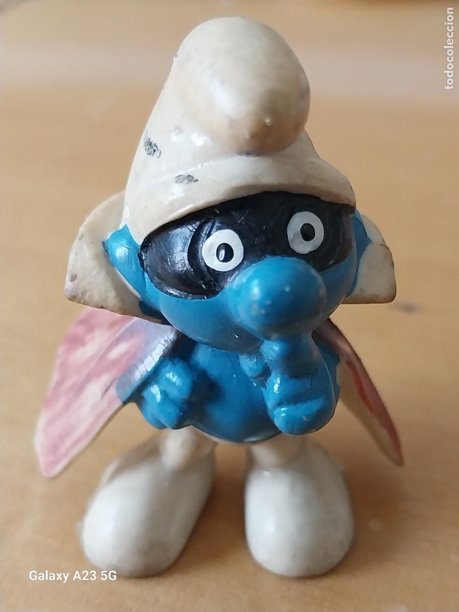 Figuras de goma y PVC: PITUFO ESPIA ANTIFAZ FIGURA 5CMS PEYO N&ordm; 2 GERMANY RARO COLOR CAPA