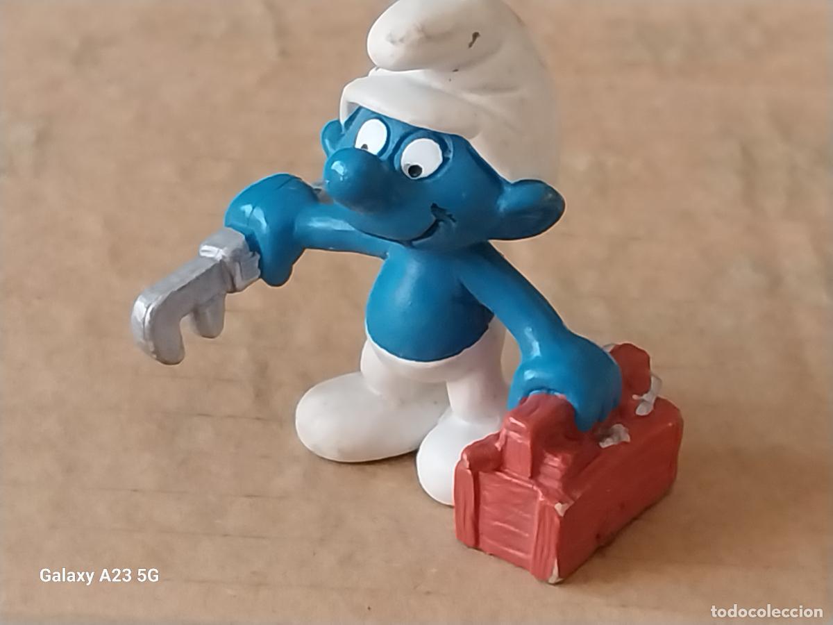 Figuras de goma y PVC: PITUFO SMURFS SMURF FONTANERO FIGURA GOMA 5CMS ALTO SCHLEICH PORTUGAL 1983