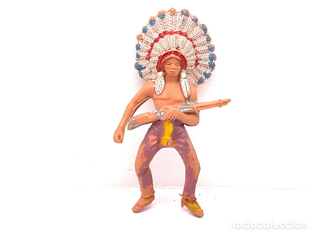 Figuras de goma y PVC: Antigua Figura del Oeste en Pl&aacute;stico. Indio de Jecsan . A&ntilde;os 70.