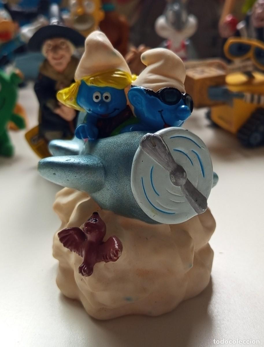 Figuras de goma y PVC: PITUFINA Y PITUFO AVIADOR, BIP HOLLAND, A&Ntilde;O 1999, LICENCIA PEYO, MUY RARO Y DIF&Iacute;CIL.