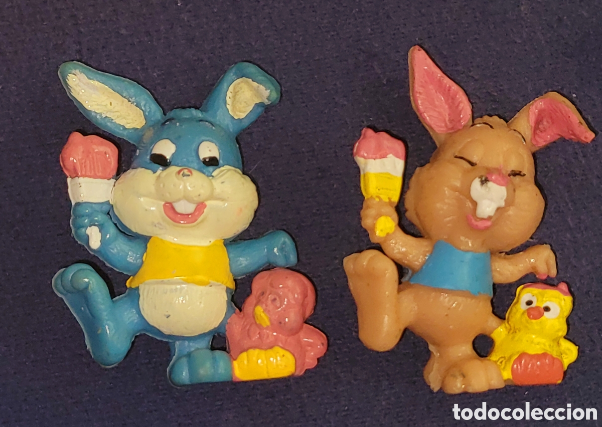 Figuras de goma y PVC: Bonito lote 2 figuras pvc goma conejos Pascua H&auml;schen und Entchen marca Maia Borges Portugal