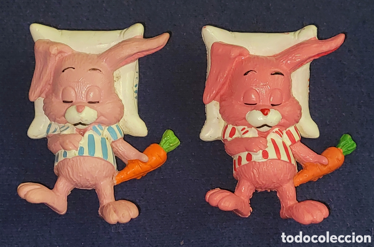 Figuras de goma y PVC: Bonito lote 2 figuras pvc goma conejos de Pascua H&auml;schen und Entchen marca Maia Borges Portugal