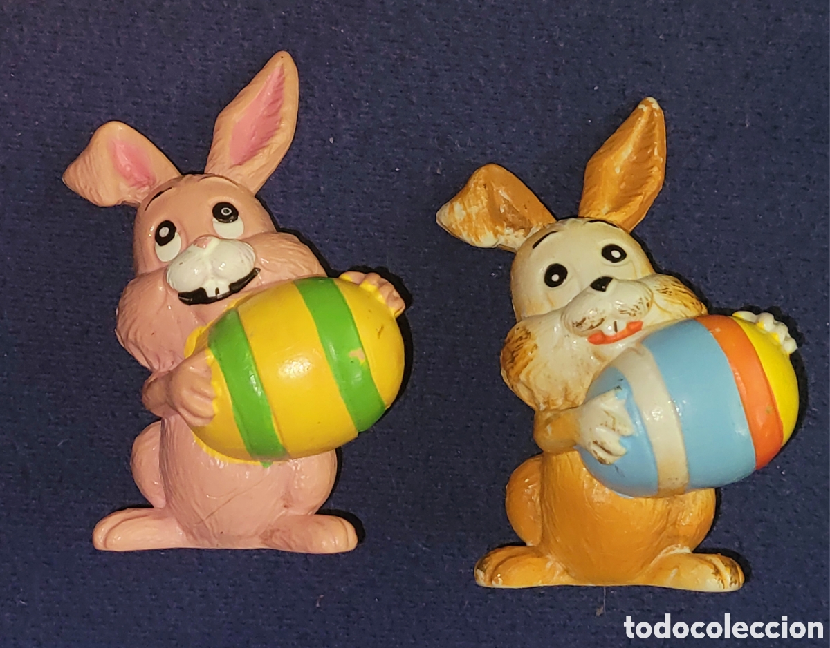 Figuras de goma y PVC: Bonito lote 2 figuras pvc goma conejos Pascua H&auml;schen und Entchen marca Maia Borges Portugal