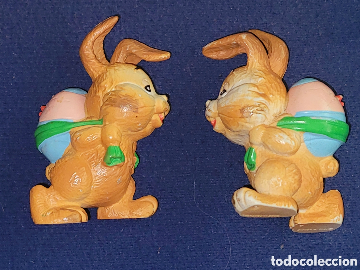 Figuras de goma y PVC: Bonito lote 2 figuras pvc goma conejos Pascua H&auml;schen und Entchen marca Maia Borges Portugal