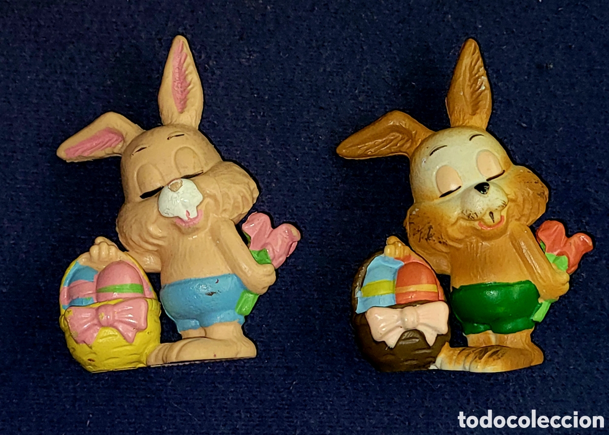 Figuras de goma y PVC: Bonito lote 2 figuras pvc goma conejos Pascua H&auml;schen und Entchen marca Maia Borges Portugal