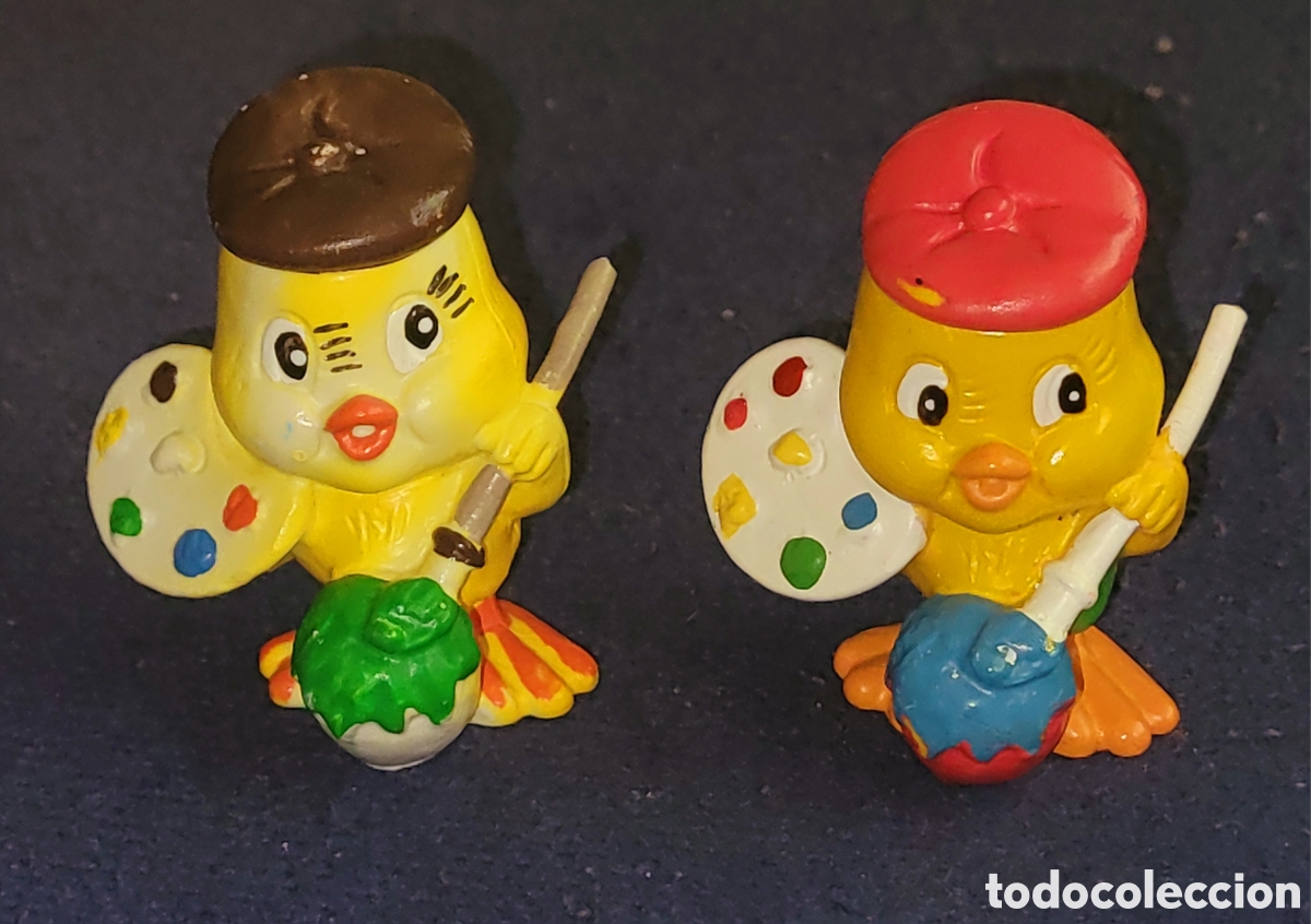 Figuras de goma y PVC: Bonito lote 2 figuras pvc goma serie conejos Pascua H&auml;schen und Entchen marca Maia Borges Portugal