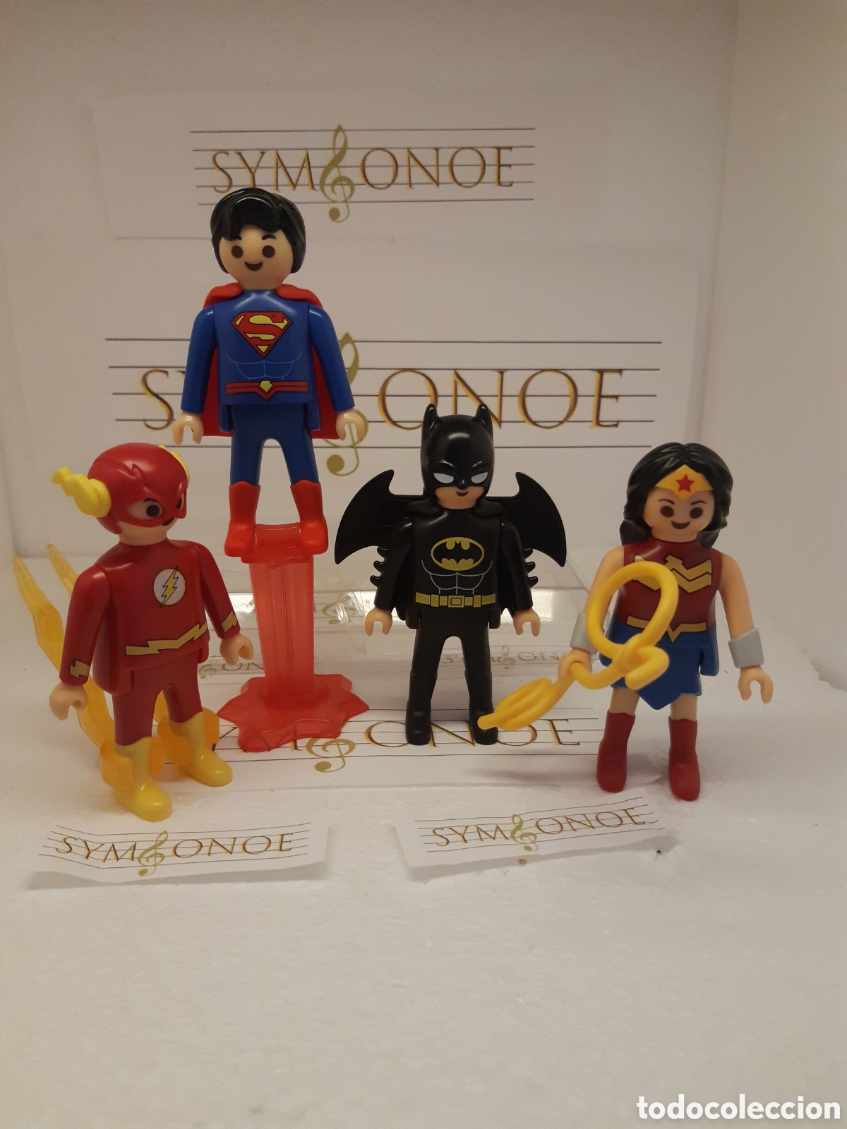Figuras de goma Kinder: Colecci&oacute;n completa Playmobil kinder Sorpresa Maxi Superman Batman Wonder Woman Flash