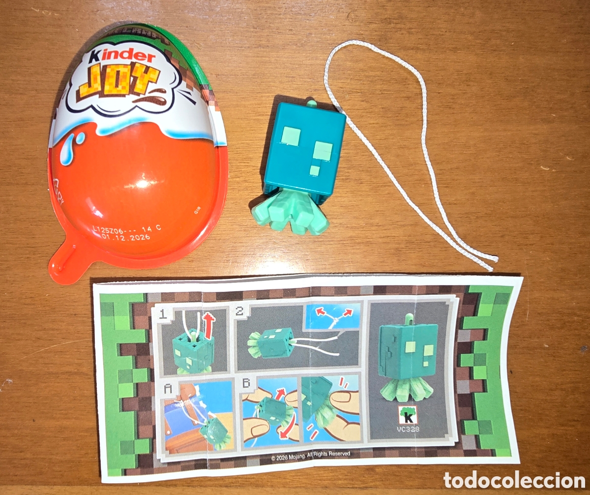 Figuras de goma Kinder: Figura kinder Joy VC328 Minecraft pulpo + bpz mu&ntilde;eco colecci&oacute;n sorpresa premium