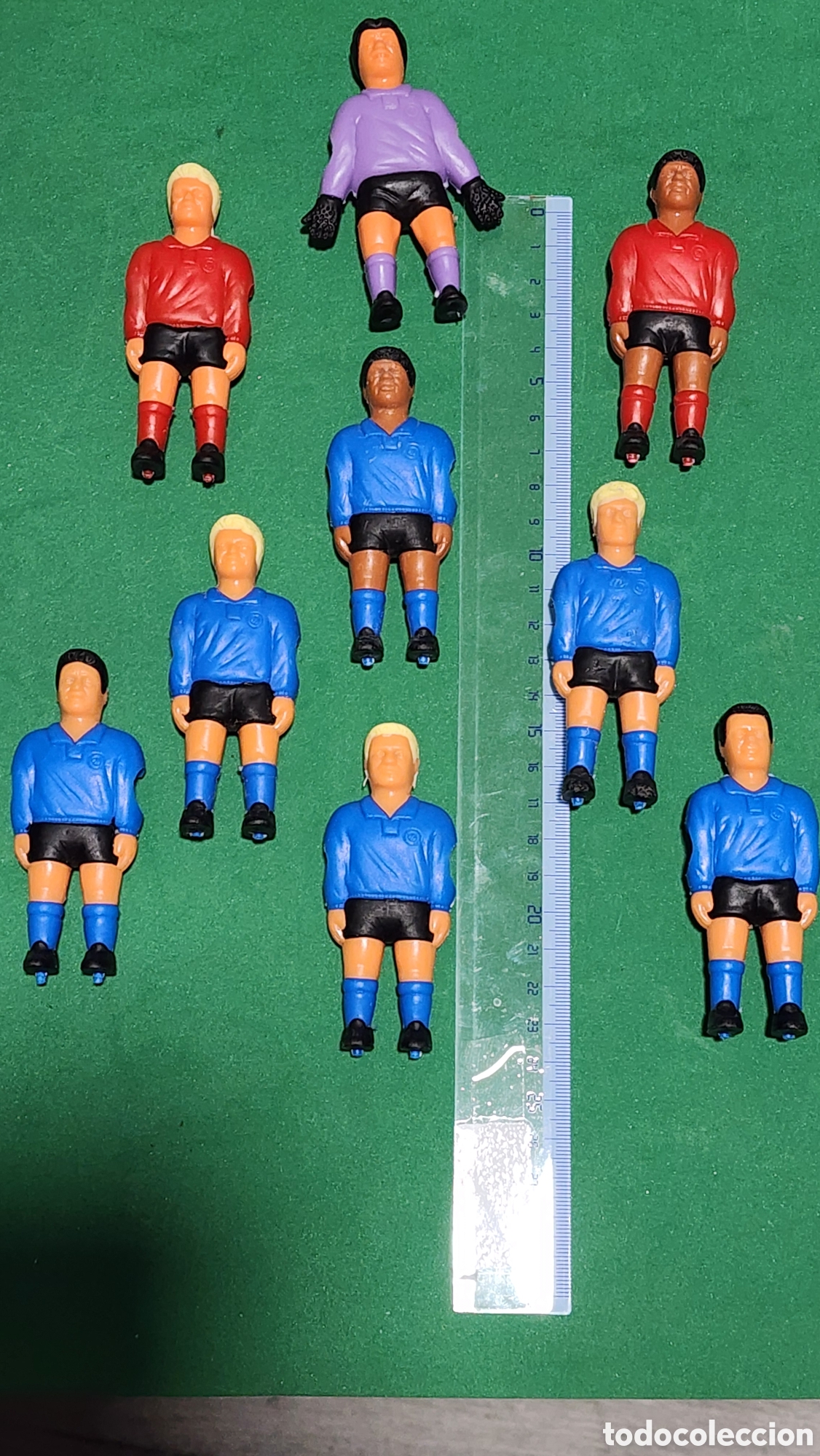 Figuras de goma y PVC: Lote 9 Figuras Futbolistas Pl&aacute;stico Vintage A&ntilde;os 70 80 - Con Portero y Sello Marca