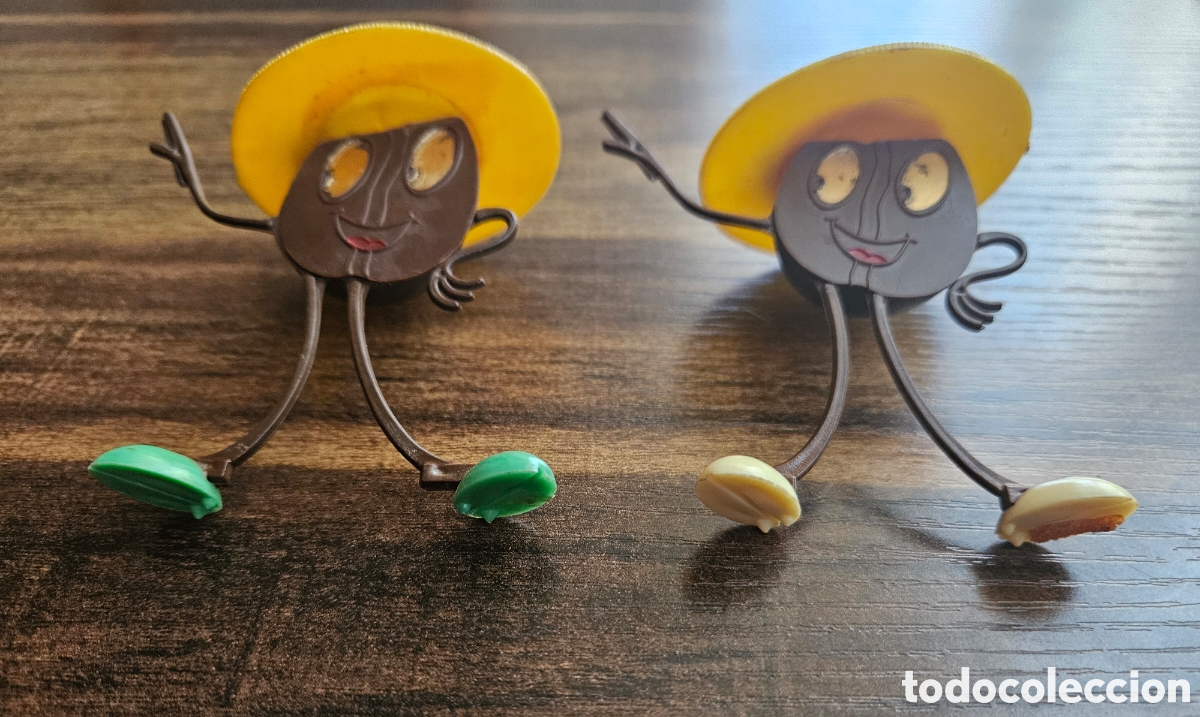 Figuras de goma y PVC: RAR&Iacute;SIMA PAREJA! Figuras Publicitarias &rdquo;Granos de Caf&eacute;&rdquo; con Sombrero (A&ntilde;os 60) &bull; Impecables