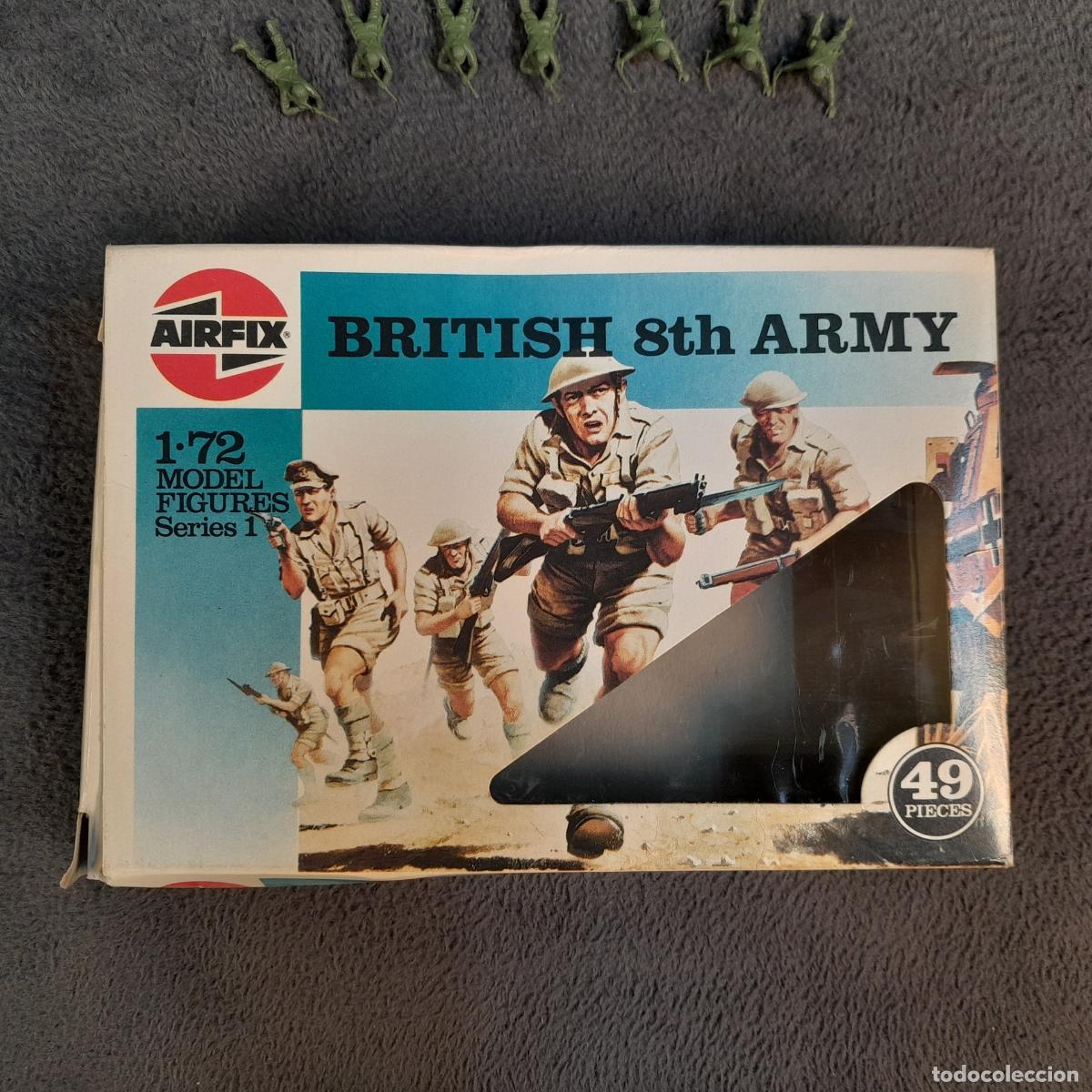 Figuras de goma y PVC: SL-29. CAJA FIGURAS BRITISH 8TH ARMY AIRFIX 1:72. PL&Aacute;STICO COLOR VERDE. 1986