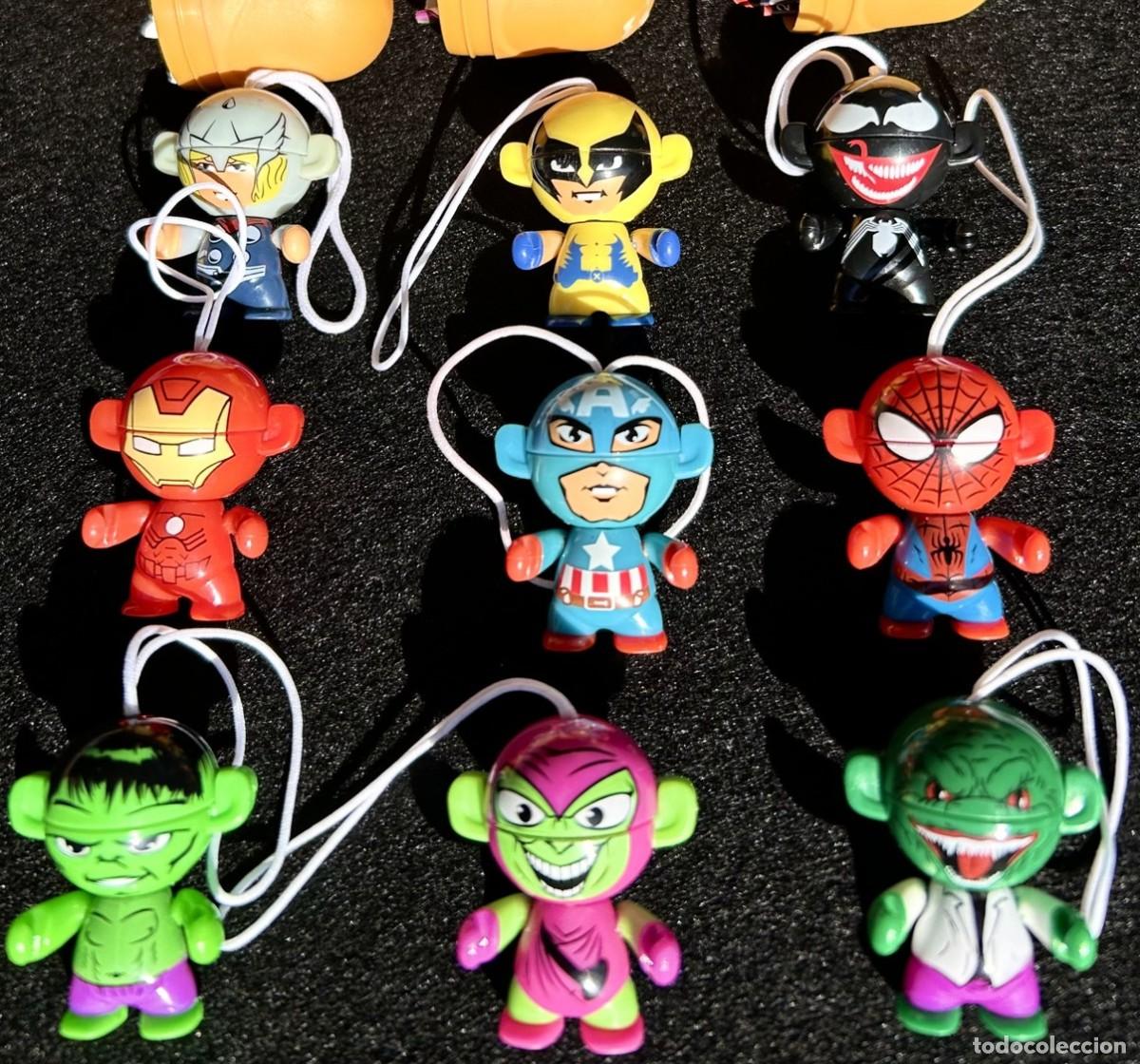 Figuras de goma Kinder: Colecci&oacute;n casi Completa 9 Superh&eacute;roes MARVEL Huevos KINDER Sorpresa Masa Spiderman Thor