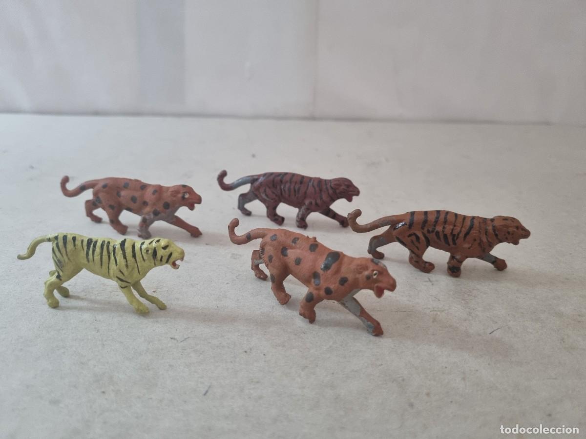 Figuras de goma y PVC: Lote de 5 animales salvajes en goma Tigres Leopardos