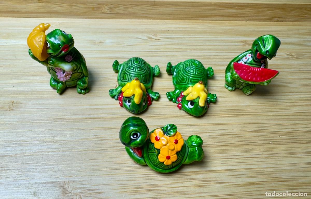 Figuras de goma Kinder: Lote 5 figuras Tortugas / Tartarughe Kinder Sorpresa a&ntilde;os 90