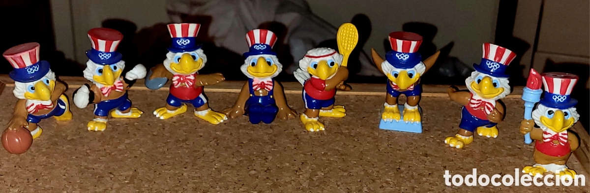 Figuras de goma y PVC: DIFICIL: Bonito lote 8 figuras pvc goma diferentes Aguila Sam mascota JJOO 1984 Los Angeles