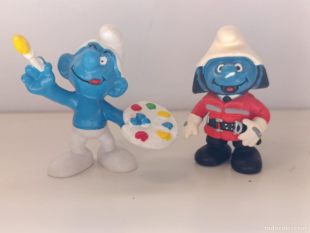 Figuras de goma y PVC: Lote 2 Pitufos Schleich Peyo &ndash; Painter 20045 + Fireman 20465