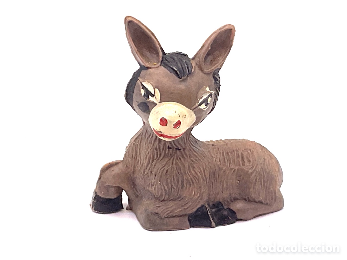 Figuras de goma y PVC: Antigua Figura de Belen en Pl&aacute;stico. Burro . Pech Hermanos. Popularmente conocidos como Cabezones.