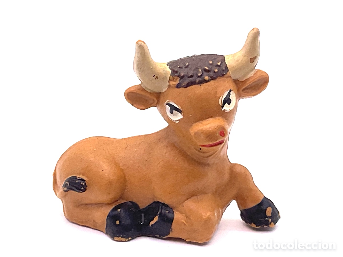 Figuras de goma y PVC: Antigua Figura de Belen en Pl&aacute;stico. Buey . Pech Hermanos. Popularmente conocidos como Cabezones.