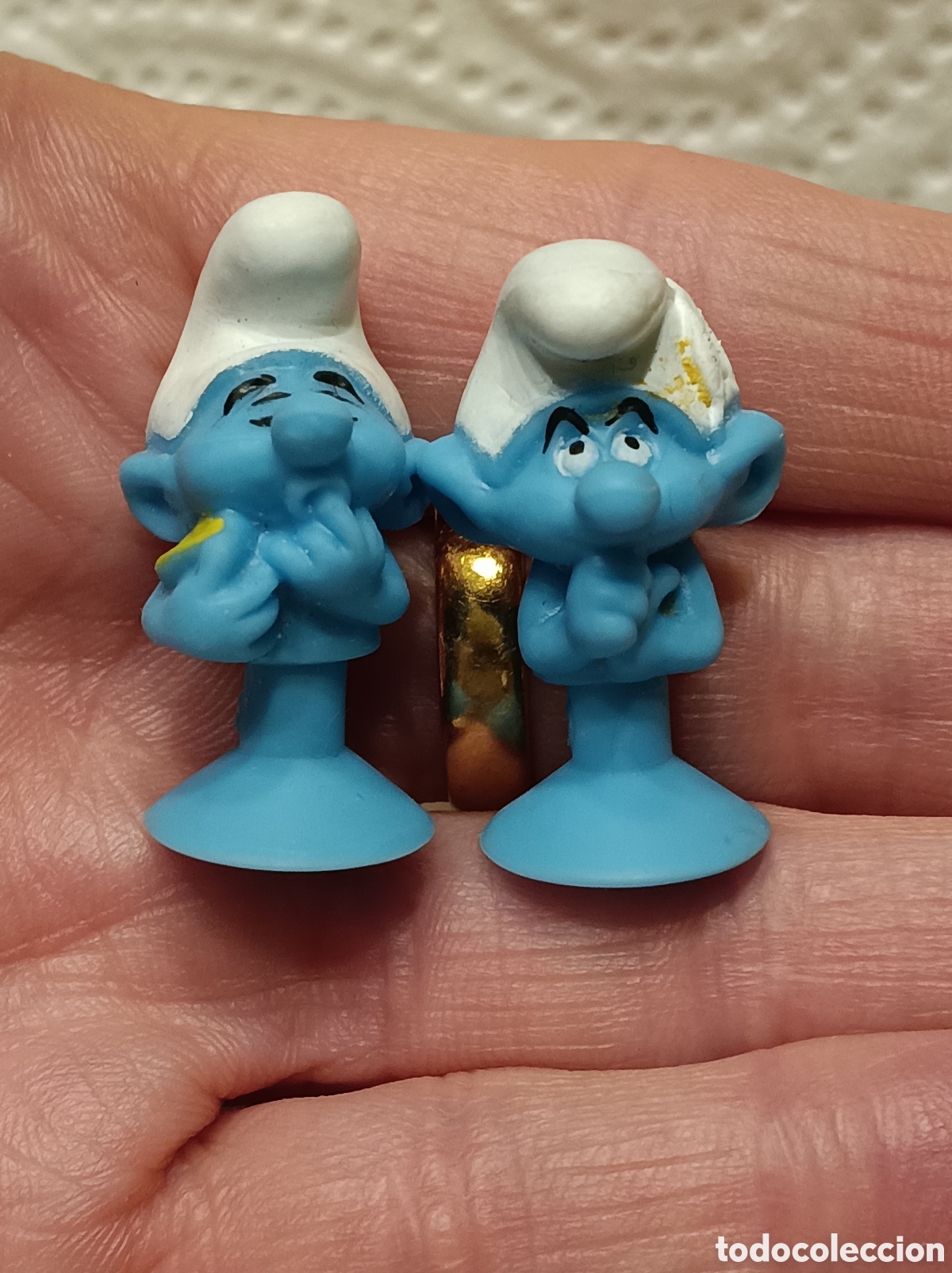 Figuras de goma y PVC: 2 PITUFOS &copy;PEYO con VENTOSA (3cm)