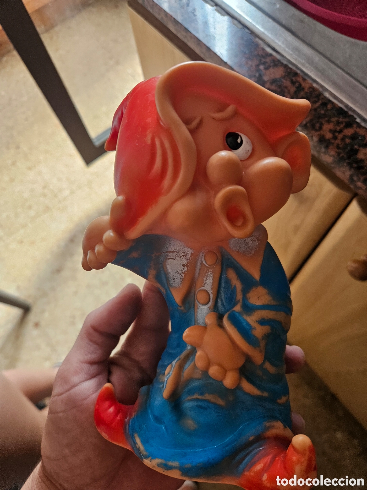Figuras de goma y PVC: Enanito Dormil&oacute;n de goma Famosa a&ntilde;os 70 (A restaurar)