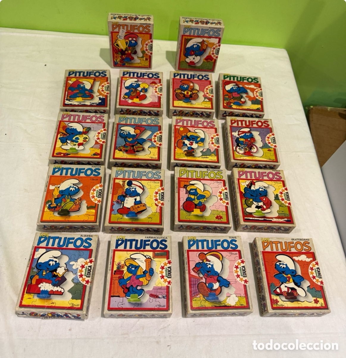 Figuras de goma y PVC: RARO LOTE 18 PUZZLES LOS PITUFOS EDUCA COMPLETOS CON PEANAS &ndash; A&Ntilde;OS 80