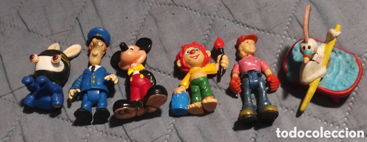 Figuras de goma y PVC: Lote 6 Figuras PVC Vintage: Pumucki, Postman Pat, Mickey Mouse, Rabbid Ninja y otros